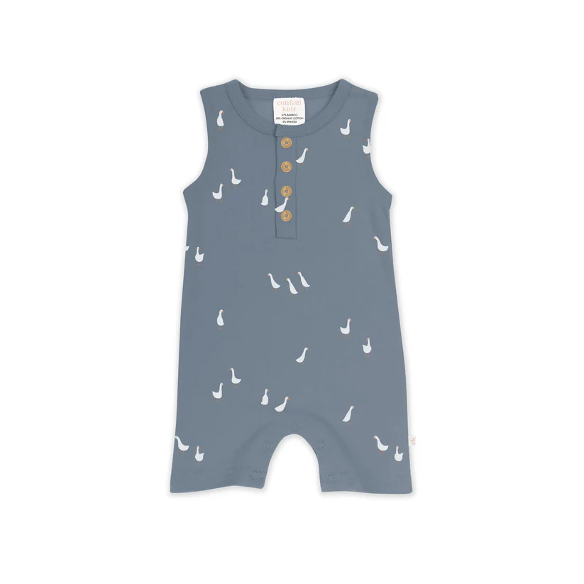 Sleeveless Romper - Denim Geese