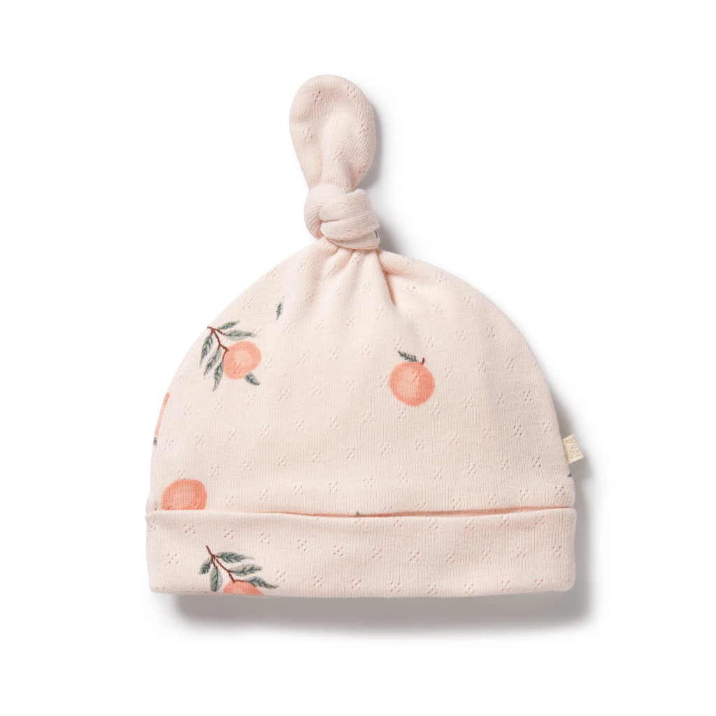 Peaches Long Sleeve Cotton Pointelle Bodysuit & Beanie Set