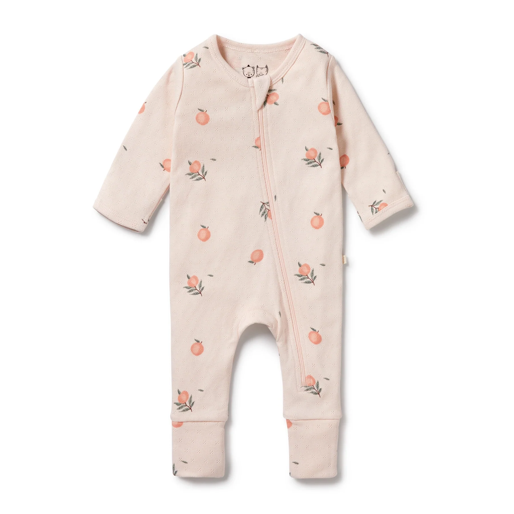 Peaches Long Sleeve Cotton Pointelle Bodysuit & Beanie Set