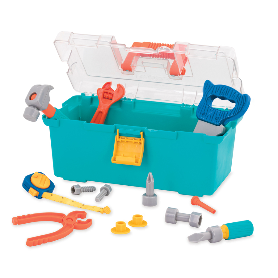 Builder's Tool Box - Blue with Hammer and Saw