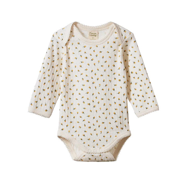 Nature Baby Tulip Print Long Sleeve Pointelle Bodysuit