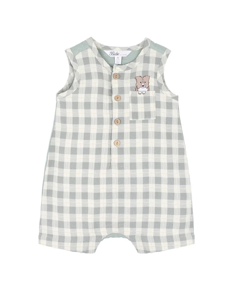 Chester Embroidered Sage Green Check Romper