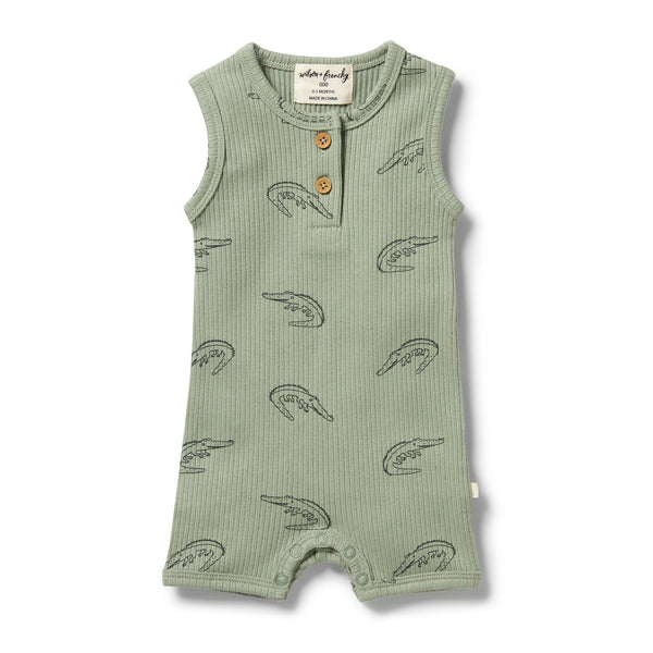 Organic Rib Growsuit - Little Croc