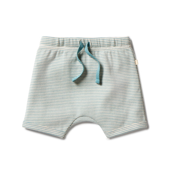 Organic Stripe Rib Tie Front Short - Mineral Blue