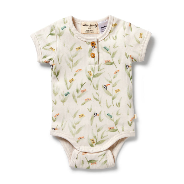 Organic Rib Henley Bodysuit - Peekaboo