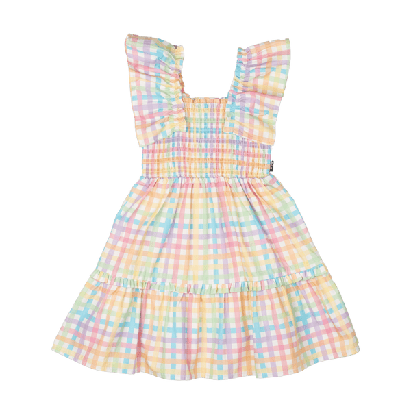 Rainbow Plaid Dress - frill strap