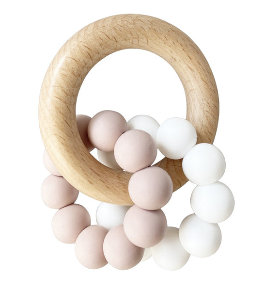 Double Silicone Teether Ring - Petal White